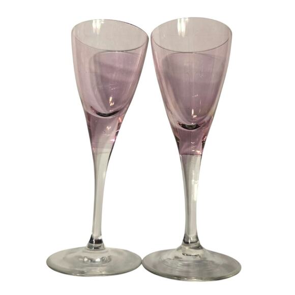 Set of 2 Pink Aperitif Glasses Hand Blown Vintage - Picture 1 of 5